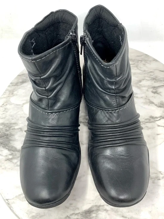Clarks Kessa Mabel Black Leather Ruched Button Ankle Booties 8 Lagenlook Artsy - Picture 6 of 16